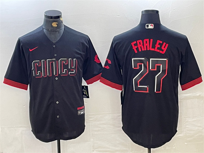 Men's Cincinnati Reds #27 Jake Fraley Black 2023 City Connect Cool Base Stitched Baseball Jersey